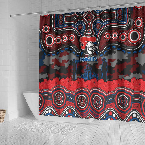 ANZAC Day Newcastle Knights Shower Curtain Military Memorial Aboriginal Indigenous Art