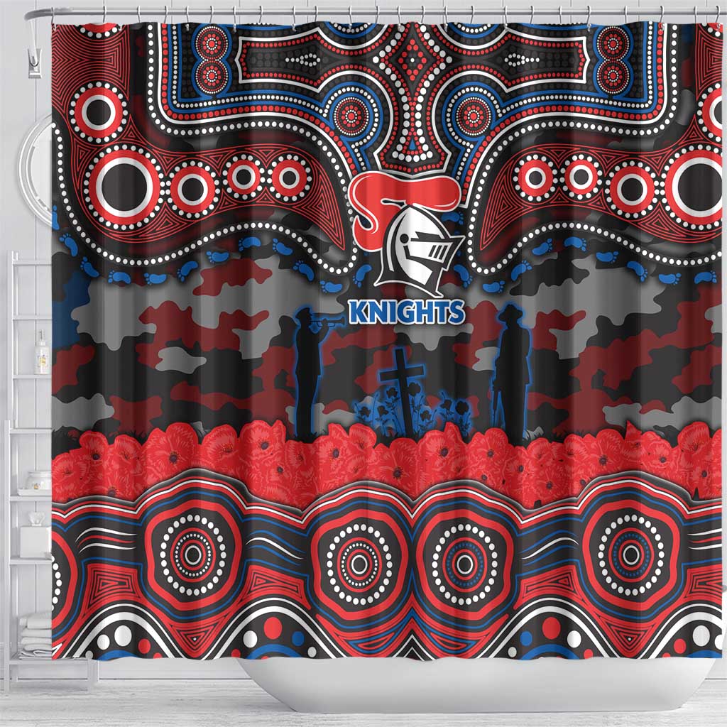 ANZAC Day Newcastle Knights Shower Curtain Military Memorial Aboriginal Indigenous Art