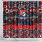 ANZAC Day Newcastle Knights Shower Curtain Military Memorial Aboriginal Indigenous Art