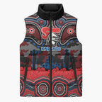 ANZAC Day Newcastle Knights Sleeveless Puffer Jacket Military Memorial Aboriginal Indigenous Art