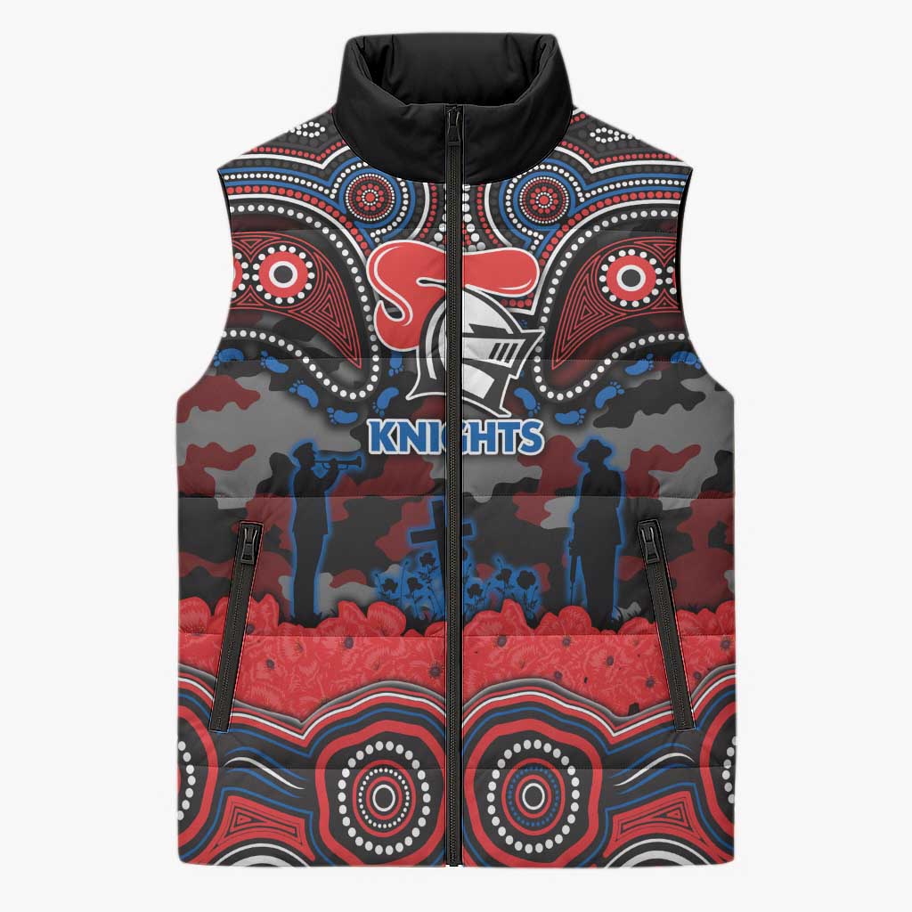 ANZAC Day Newcastle Knights Sleeveless Puffer Jacket Military Memorial Aboriginal Indigenous Art