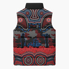 ANZAC Day Newcastle Knights Sleeveless Puffer Jacket Military Memorial Aboriginal Indigenous Art