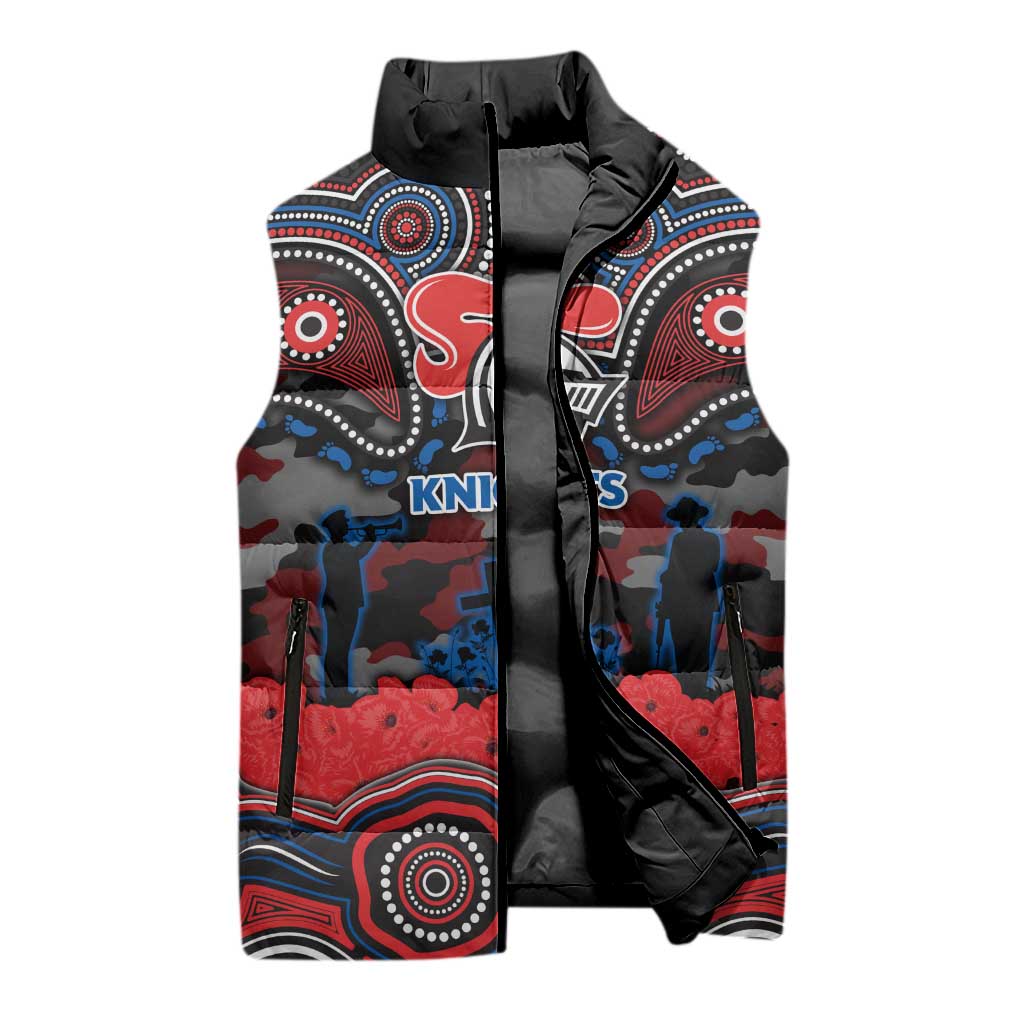 ANZAC Day Newcastle Knights Sleeveless Puffer Jacket Military Memorial Aboriginal Indigenous Art