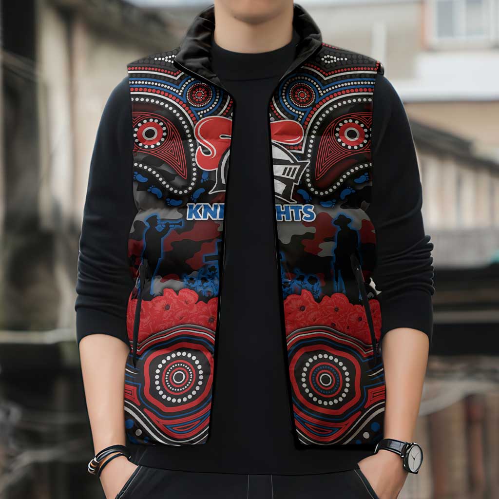 ANZAC Day Newcastle Knights Sleeveless Puffer Jacket Military Memorial Aboriginal Indigenous Art