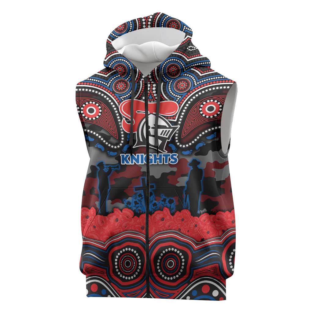 ANZAC Day Newcastle Knights Sleeveless Zip Hoodie Military Memorial Aboriginal Indigenous Art