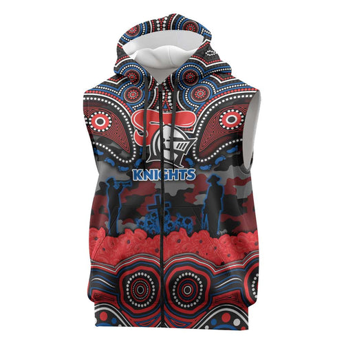 ANZAC Day Newcastle Knights Sleeveless Zip Hoodie Military Memorial Aboriginal Indigenous Art