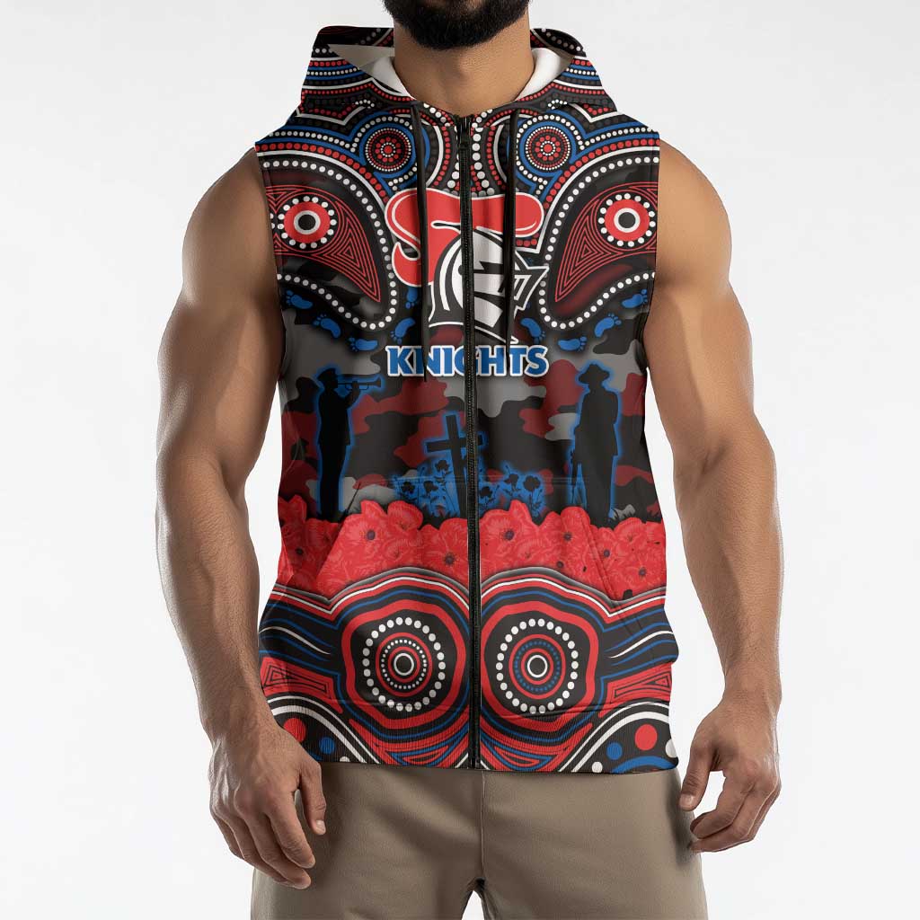 ANZAC Day Newcastle Knights Sleeveless Zip Hoodie Military Memorial Aboriginal Indigenous Art