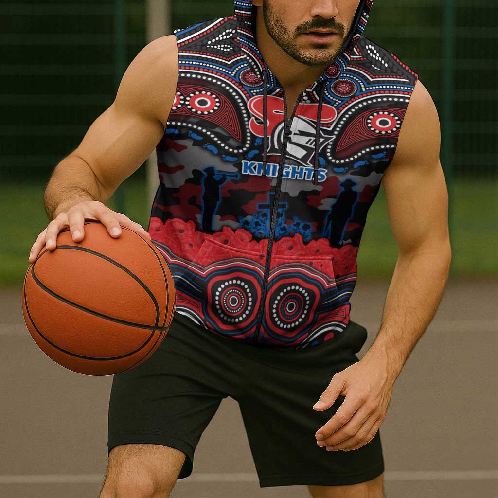 ANZAC Day Newcastle Knights Sleeveless Zip Hoodie Military Memorial Aboriginal Indigenous Art