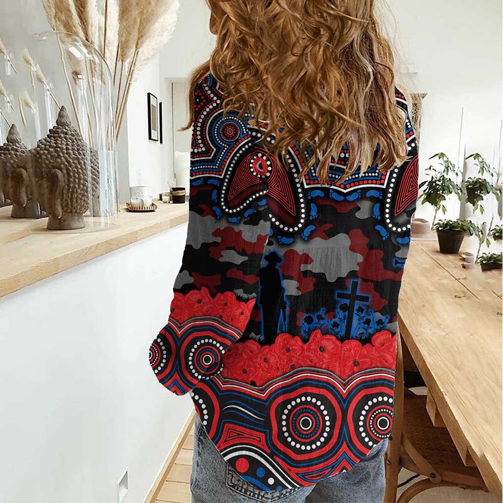 ANZAC Day Newcastle Knights Women Casual Shirt Military Memorial Aboriginal Indigenous Art