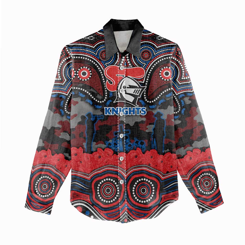 ANZAC Day Newcastle Knights Women Casual Shirt Military Memorial Aboriginal Indigenous Art