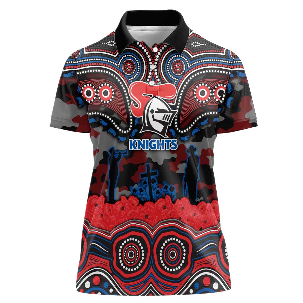 ANZAC Day Newcastle Knights Women Polo Shirt Military Memorial Aboriginal Indigenous Art