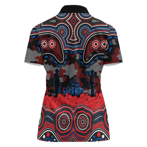 ANZAC Day Newcastle Knights Women Polo Shirt Military Memorial Aboriginal Indigenous Art