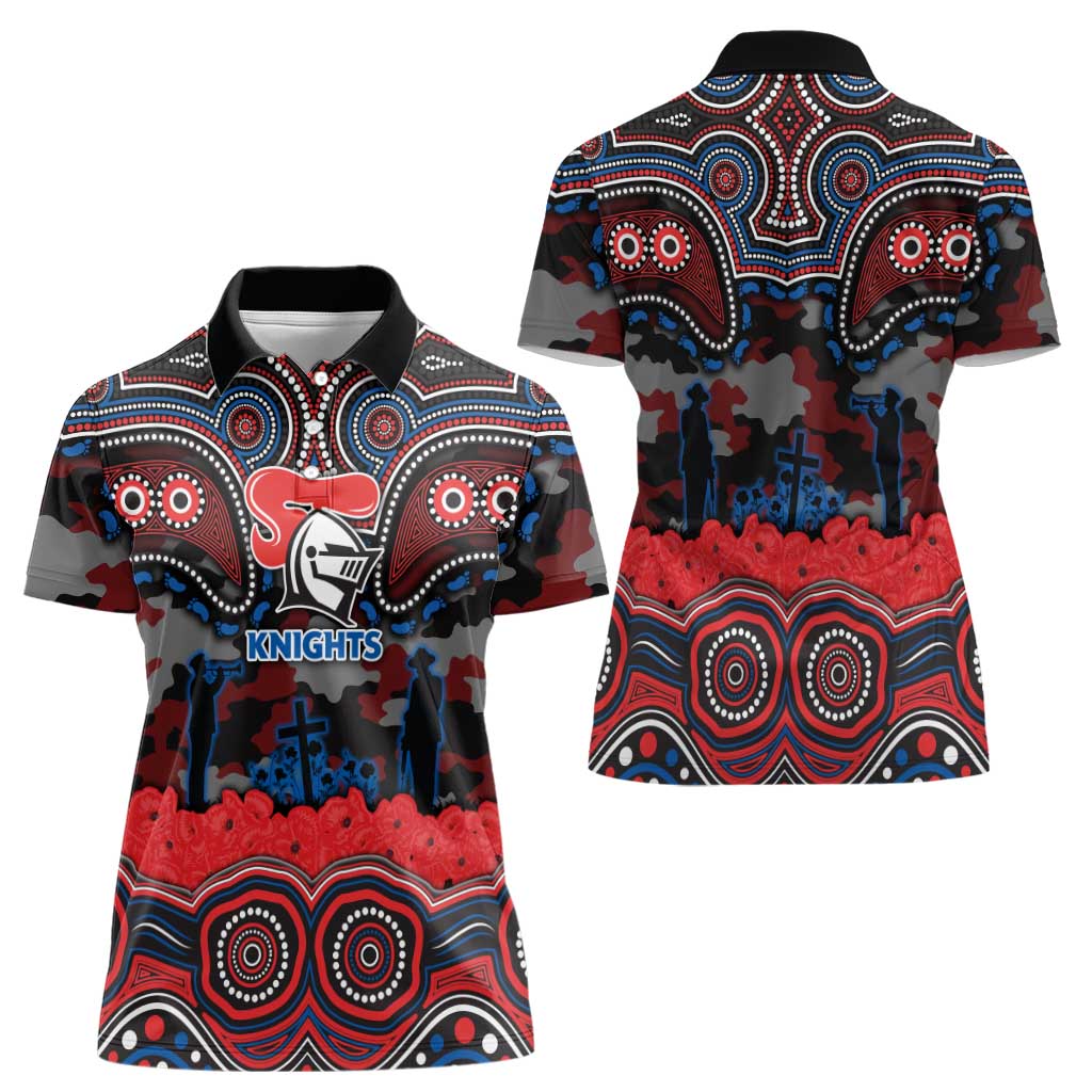 ANZAC Day Newcastle Knights Women Polo Shirt Military Memorial Aboriginal Indigenous Art