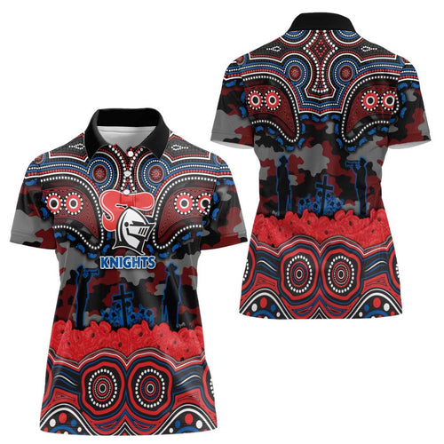 ANZAC Day Newcastle Knights Women Polo Shirt Military Memorial Aboriginal Indigenous Art