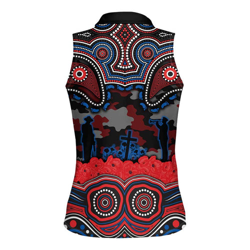 ANZAC Day Newcastle Knights Women Sleeveless Polo Shirt Military Memorial Aboriginal Indigenous Art