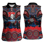 ANZAC Day Newcastle Knights Women Sleeveless Polo Shirt Military Memorial Aboriginal Indigenous Art