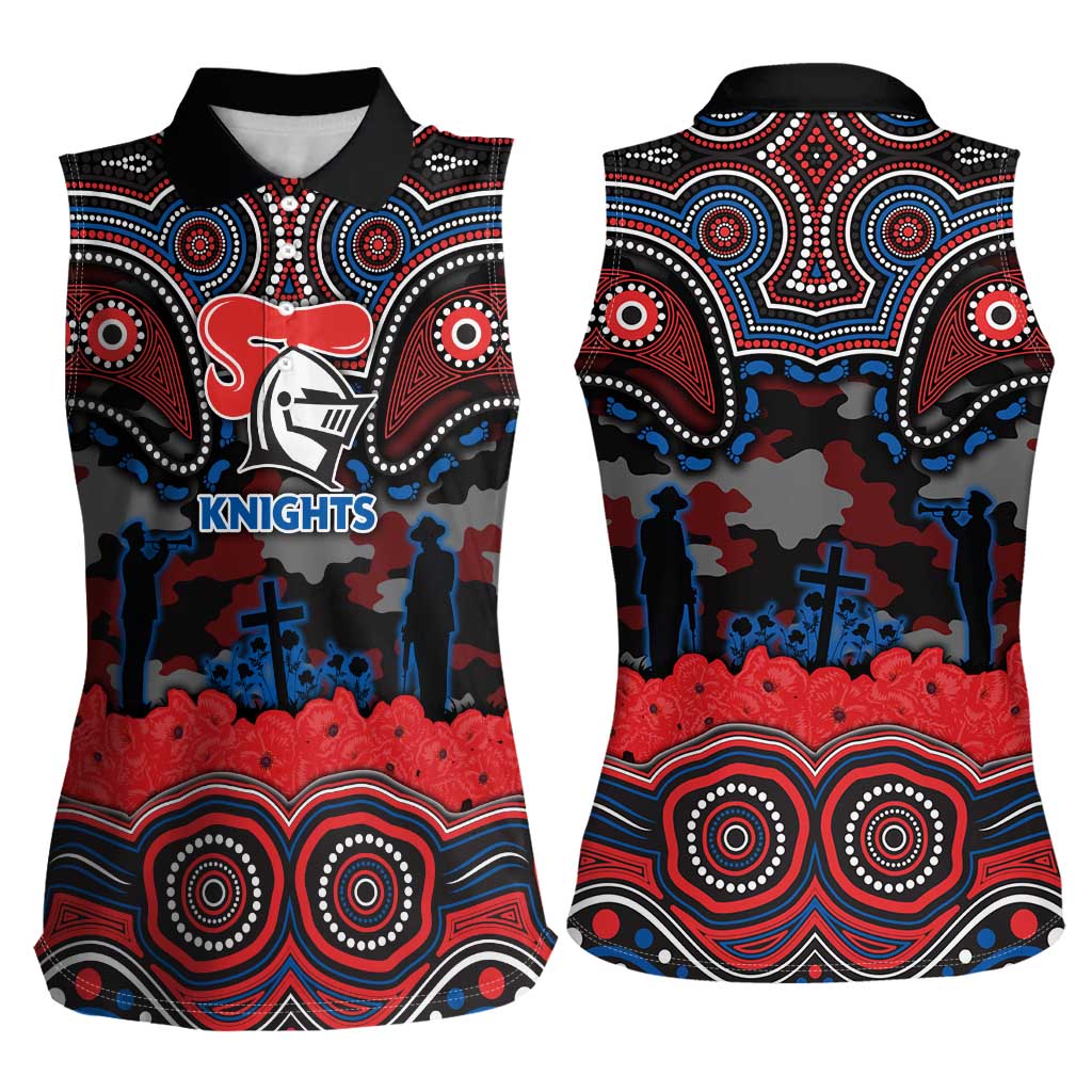 ANZAC Day Newcastle Knights Women Sleeveless Polo Shirt Military Memorial Aboriginal Indigenous Art