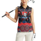 ANZAC Day Newcastle Knights Women Sleeveless Polo Shirt Military Memorial Aboriginal Indigenous Art