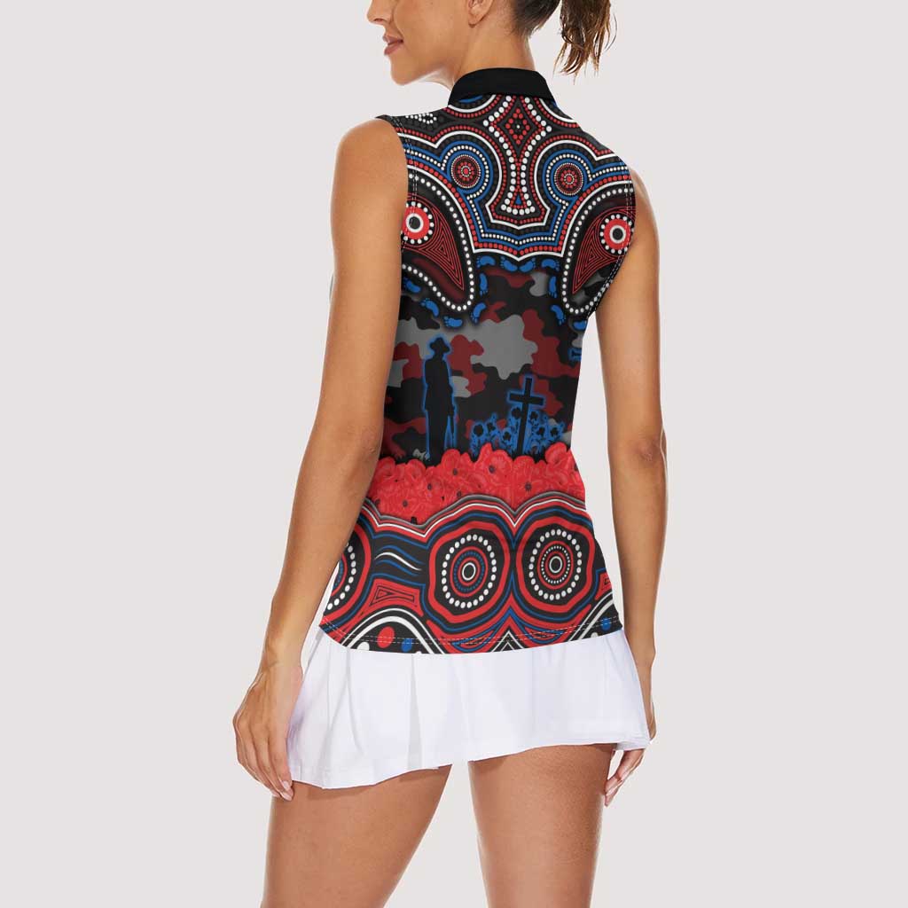 ANZAC Day Newcastle Knights Women Sleeveless Polo Shirt Military Memorial Aboriginal Indigenous Art