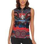 ANZAC Day Newcastle Knights Women Sleeveless Polo Shirt Military Memorial Aboriginal Indigenous Art