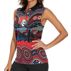 ANZAC Day Newcastle Knights Women Sleeveless Polo Shirt Military Memorial Aboriginal Indigenous Art