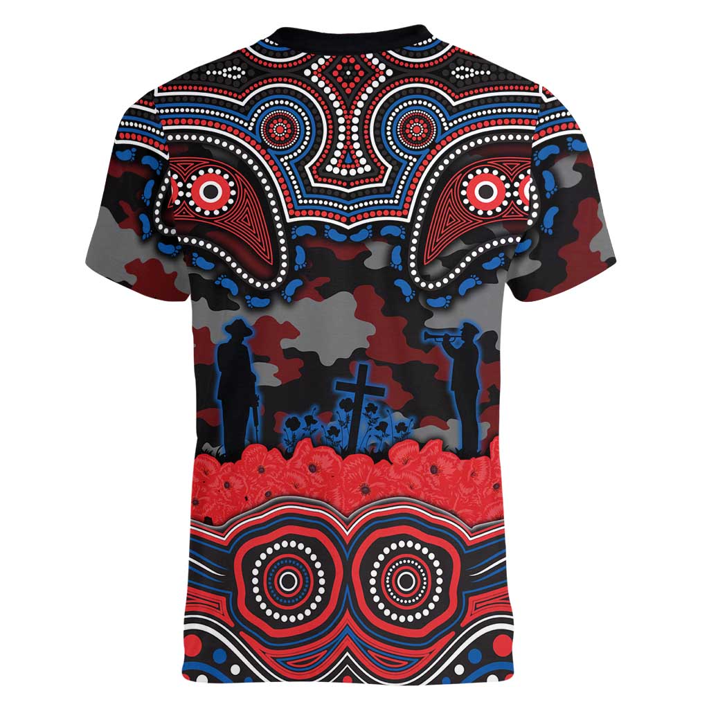 ANZAC Day Newcastle Knights Women V-Neck T-Shirt Military Memorial Aboriginal Indigenous Art