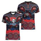 ANZAC Day Newcastle Knights Women V-Neck T-Shirt Military Memorial Aboriginal Indigenous Art