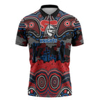 ANZAC Day Newcastle Knights Zipper Polo Shirt Military Memorial Aboriginal Indigenous Art