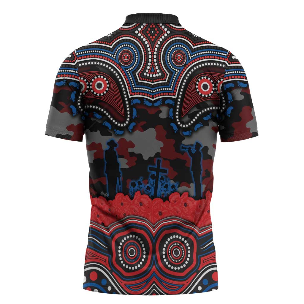 ANZAC Day Newcastle Knights Zipper Polo Shirt Military Memorial Aboriginal Indigenous Art