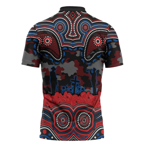 ANZAC Day Newcastle Knights Zipper Polo Shirt Military Memorial Aboriginal Indigenous Art