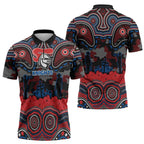 ANZAC Day Newcastle Knights Zipper Polo Shirt Military Memorial Aboriginal Indigenous Art