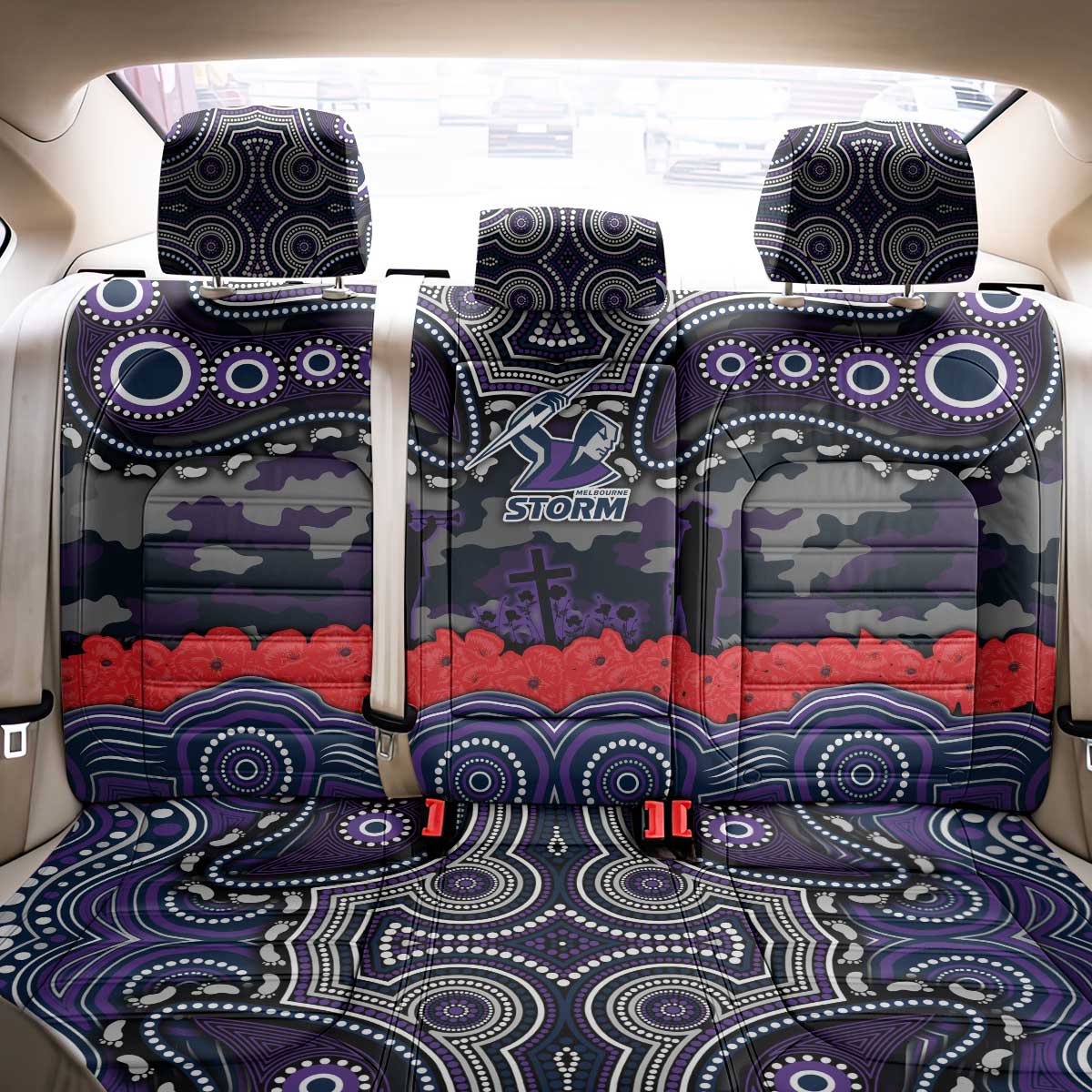 ANZAC Day Melbourne Storm Back Car Seat Cover Military Memorial Aboriginal Indigenous Art
