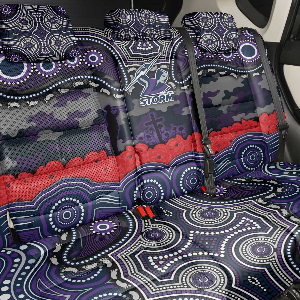 ANZAC Day Melbourne Storm Back Car Seat Cover Military Memorial Aboriginal Indigenous Art