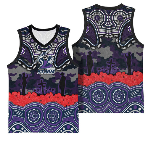 ANZAC Day Melbourne Storm Basketball Jersey Military Memorial Aboriginal Indigenous Art