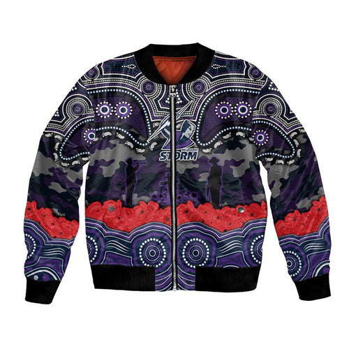 ANZAC Day Melbourne Storm Bomber Jacket Military Memorial Aboriginal Indigenous Art