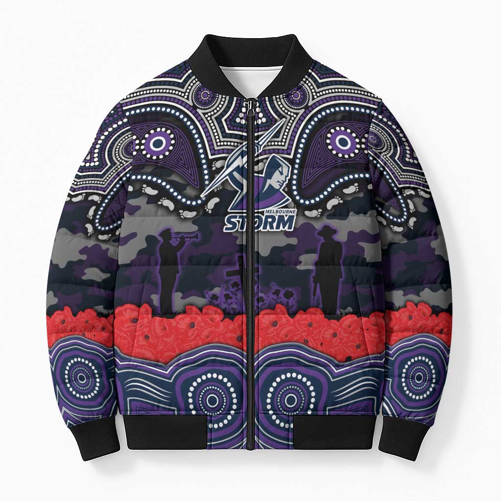 ANZAC Day Melbourne Storm Bomber Puffer Jacket Military Memorial Aboriginal Indigenous Art
