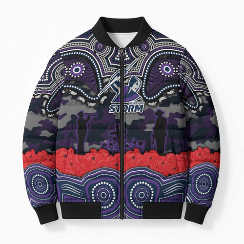 ANZAC Day Melbourne Storm Bomber Puffer Jacket Military Memorial Aboriginal Indigenous Art