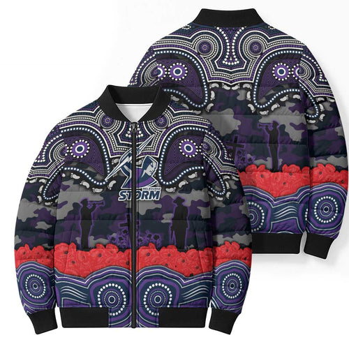 ANZAC Day Melbourne Storm Bomber Puffer Jacket Military Memorial Aboriginal Indigenous Art
