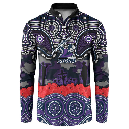 ANZAC Day Melbourne Storm Button Sweatshirt Military Memorial Aboriginal Indigenous Art