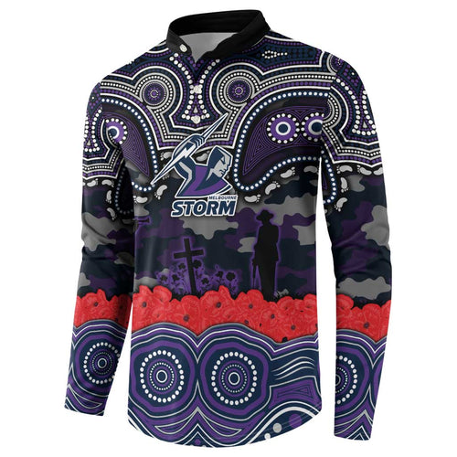 ANZAC Day Melbourne Storm Button Sweatshirt Military Memorial Aboriginal Indigenous Art