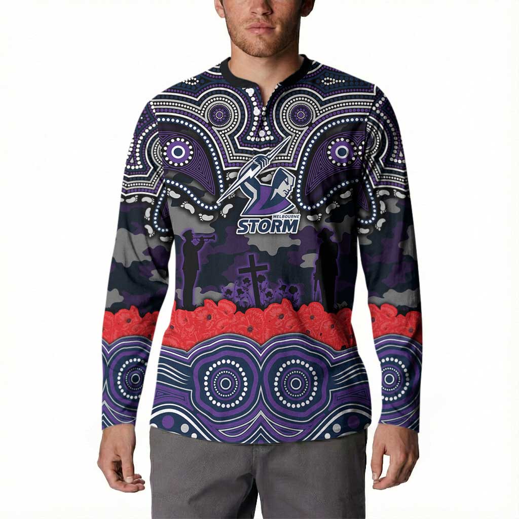 ANZAC Day Melbourne Storm Button Sweatshirt Military Memorial Aboriginal Indigenous Art