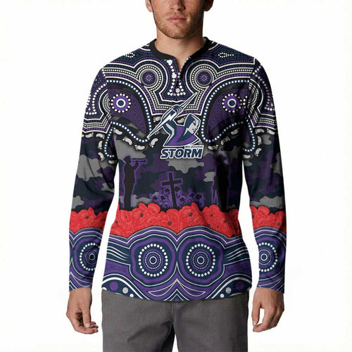 ANZAC Day Melbourne Storm Button Sweatshirt Military Memorial Aboriginal Indigenous Art