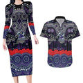 ANZAC Day Melbourne Storm Couples Matching Long Sleeve Bodycon Dress and Hawaiian Shirt Military Memorial Aboriginal Indigenous Art