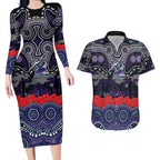 ANZAC Day Melbourne Storm Couples Matching Long Sleeve Bodycon Dress and Hawaiian Shirt Military Memorial Aboriginal Indigenous Art