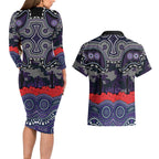 ANZAC Day Melbourne Storm Couples Matching Long Sleeve Bodycon Dress and Hawaiian Shirt Military Memorial Aboriginal Indigenous Art