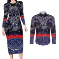 ANZAC Day Melbourne Storm Couples Matching Long Sleeve Bodycon Dress and Long Sleeve Button Shirt Military Memorial Aboriginal Indigenous Art