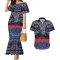 ANZAC Day Melbourne Storm Couples Matching Mermaid Dress and Hawaiian Shirt Military Memorial Aboriginal Indigenous Art
