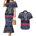 ANZAC Day Melbourne Storm Couples Matching Mermaid Dress and Hawaiian Shirt Military Memorial Aboriginal Indigenous Art