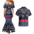ANZAC Day Melbourne Storm Couples Matching Mermaid Dress and Hawaiian Shirt Military Memorial Aboriginal Indigenous Art
