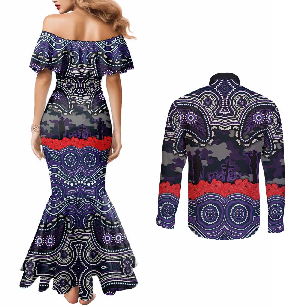 ANZAC Day Melbourne Storm Couples Matching Mermaid Dress and Long Sleeve Button Shirt Military Memorial Aboriginal Indigenous Art